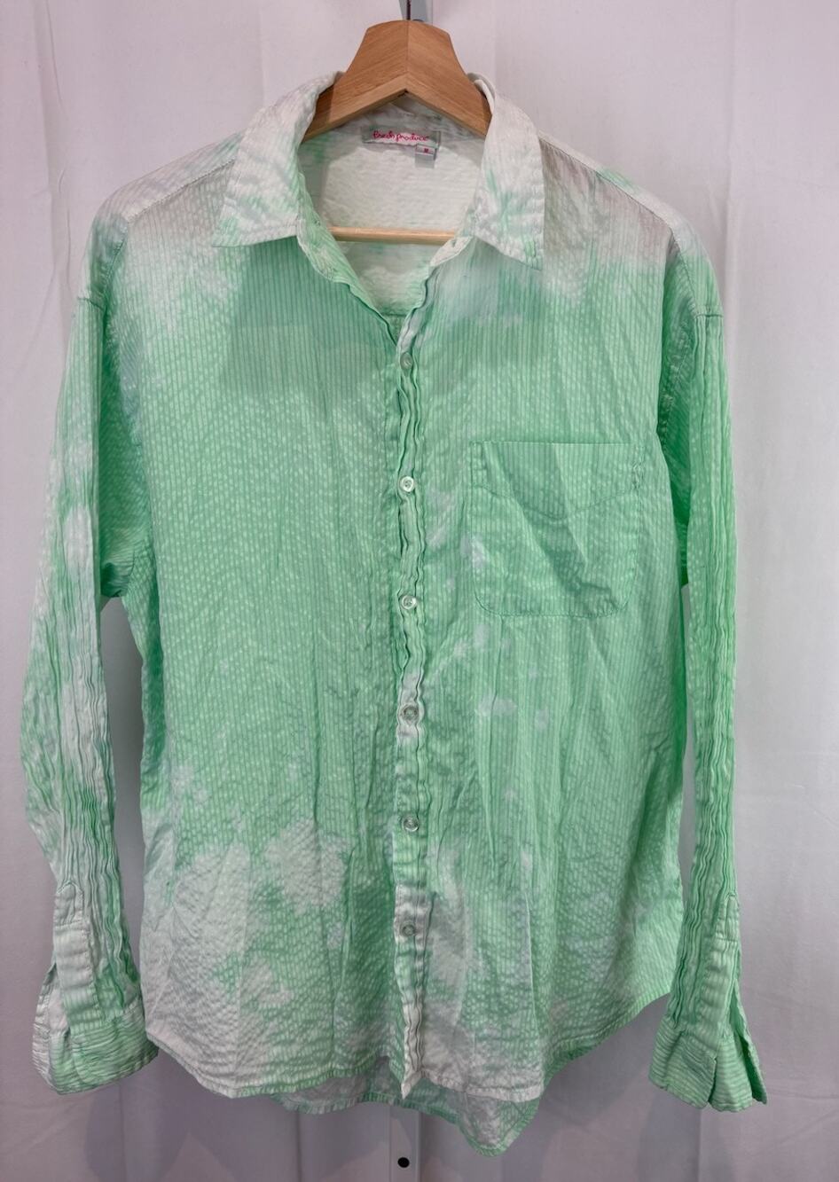 FRESH PRODUCE Size M Tie Dye Long Sleeve Button Front Shirt Cotton Green